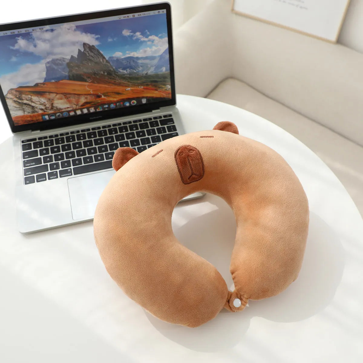Light Brown Plush Bear Face Neck Pillow