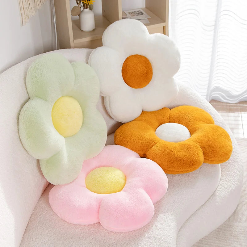 White Daisy Flower Plush Pillow with Orange Center - Image 2