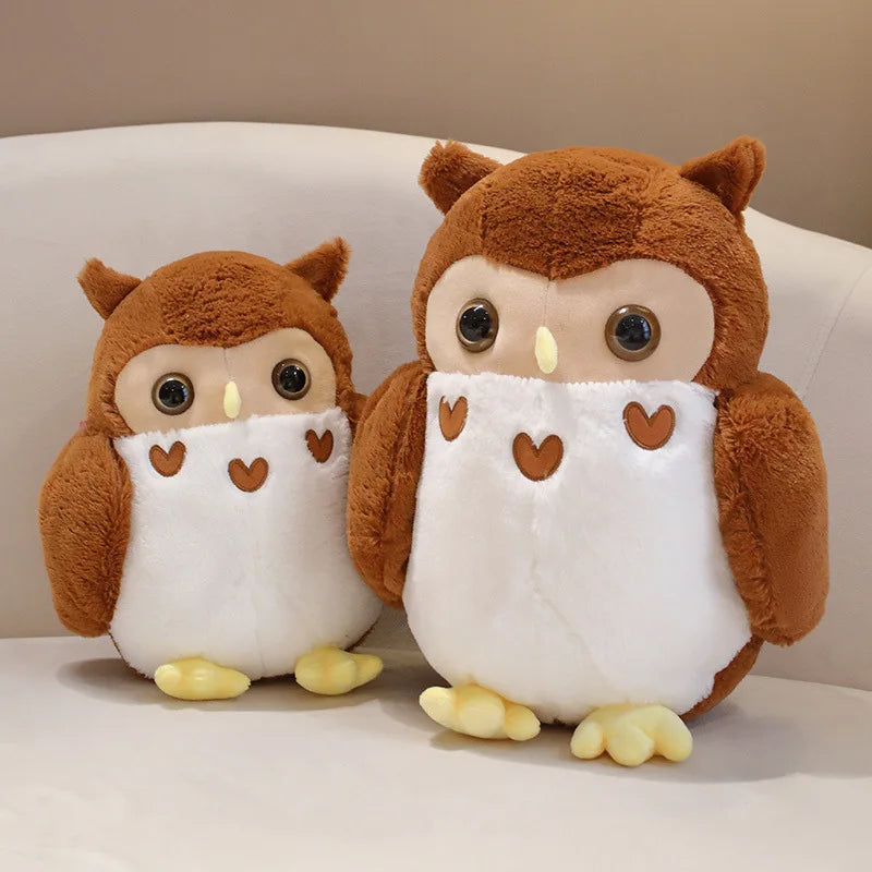 Chubby Brown and White Owl Plush Toy with Hearts - Image 3