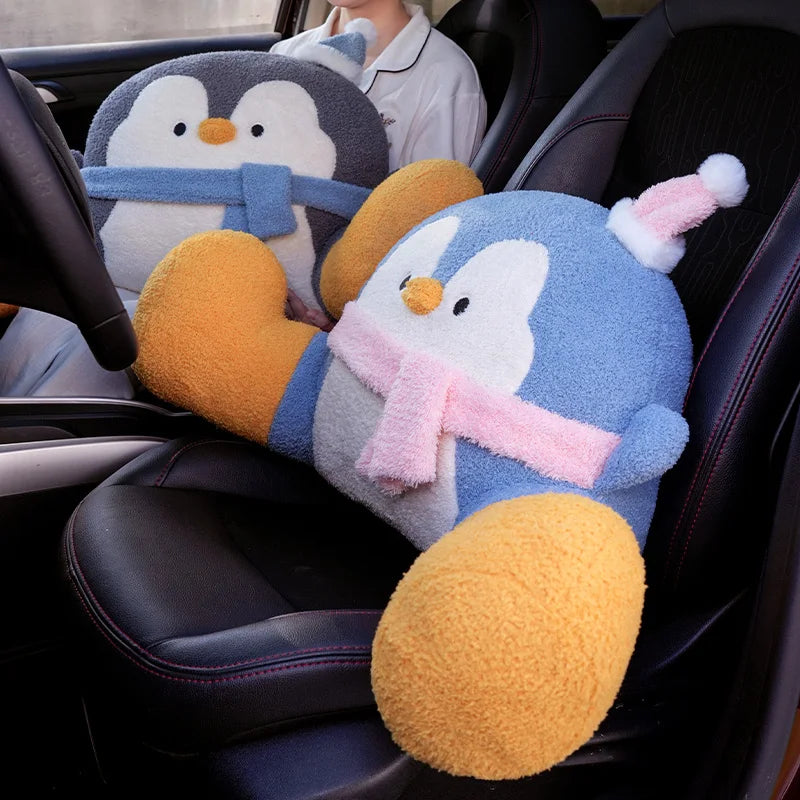 Cute Blue Penguin Plush Pillow with Hat and Scarf - Image 3