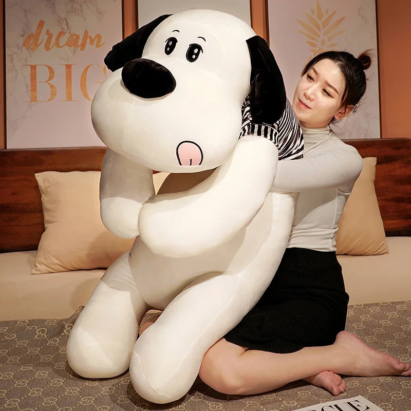 Cute Oversized Plush Dog Body Pillow with Striped Shirt - Image 4