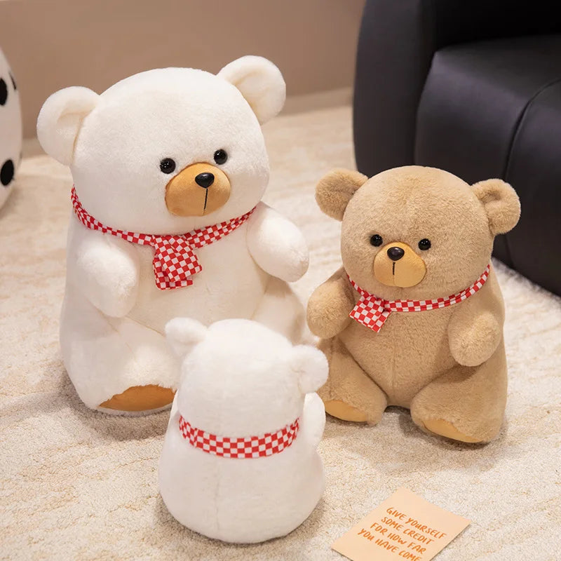Cute Plush Teddy Bear with Checkered Scarf - Image 2