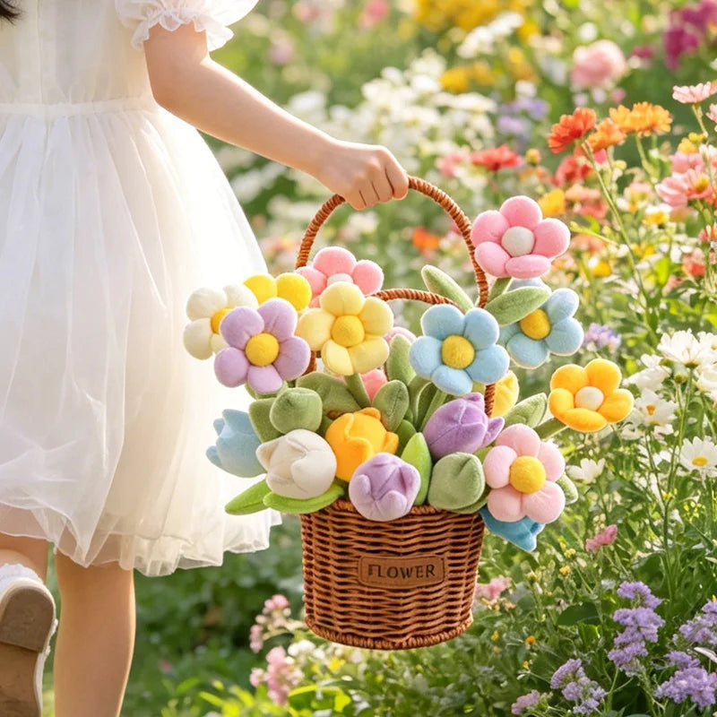 Mixed Pastel Plush Daisy and Tulip Bouquet - Image 4