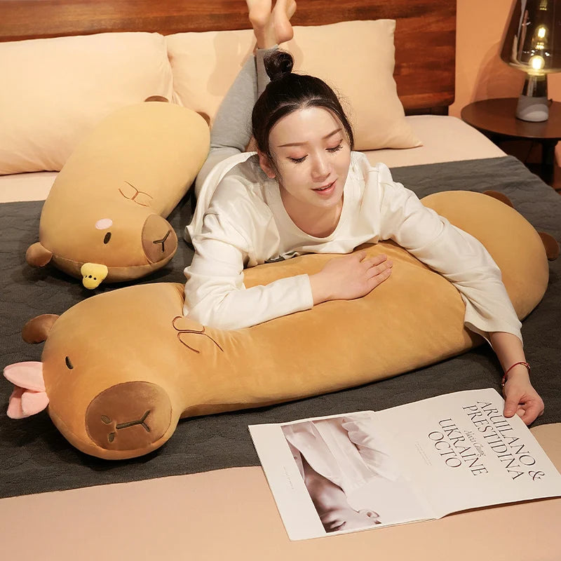 Cute Fluffy Sleepping Pillow Capybara Plush Doll Kawaii Long Capybara Stuffed Toy Stuffed Animals Birthday Gift Home Decor - Image 4