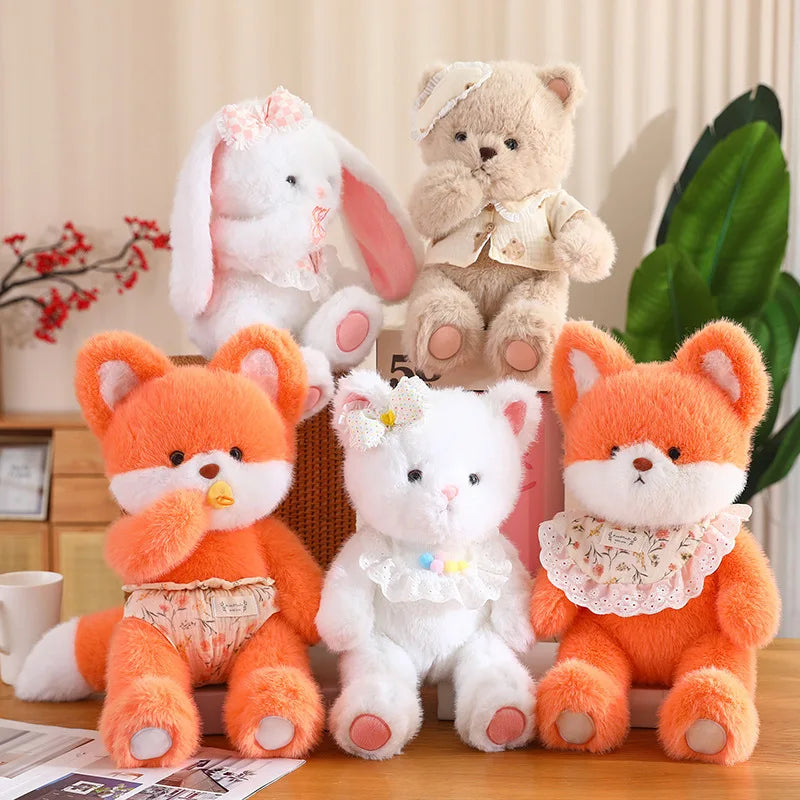 Soft Orange and White Baby Fox Plush Toy with Pacifier