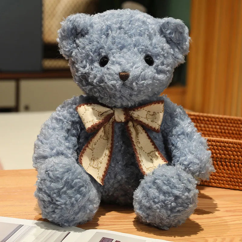 Fluffy Pink Teddy Bear with Patterned Bow - Image 9