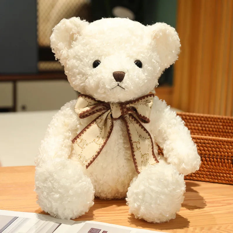 Fluffy Pink Teddy Bear with Patterned Bow - Image 7