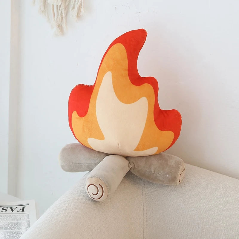 Soft Campfire Flame Plush Pillow with Logs