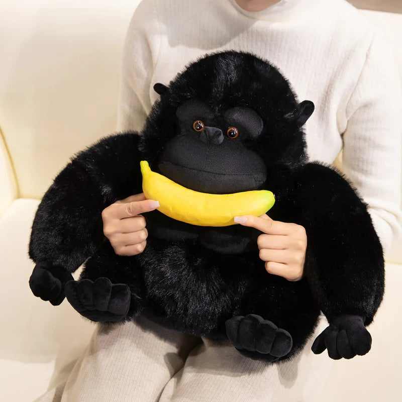Large Black Plush Gorilla with Banana