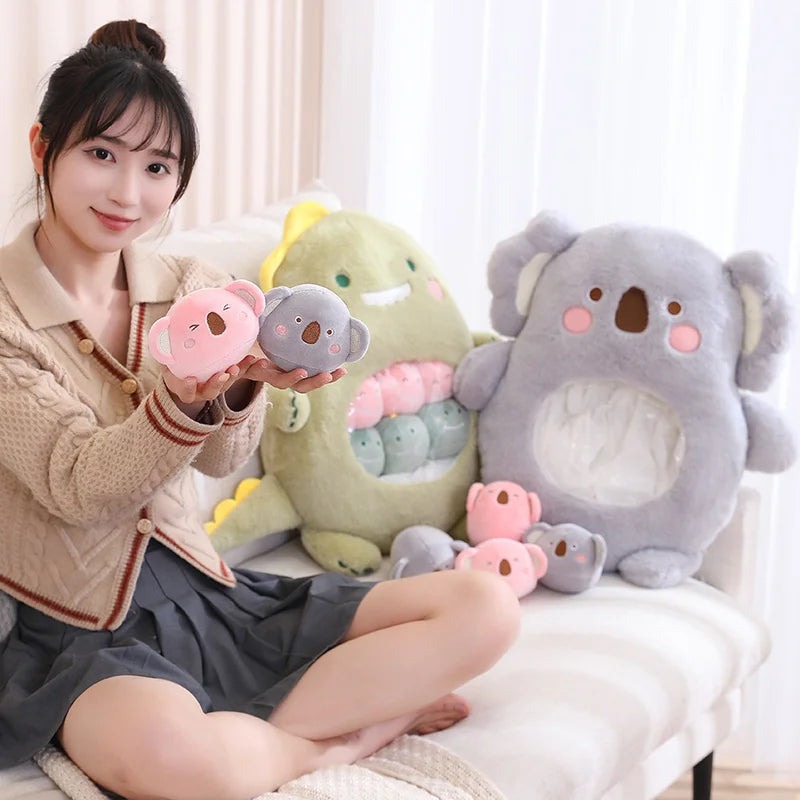 Kawaii Green Dinosaur Plush with Baby Plushies - Image 5