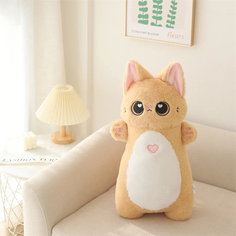 Cream Kawaii Plush Cat with Big Blue Eyes - Image 11