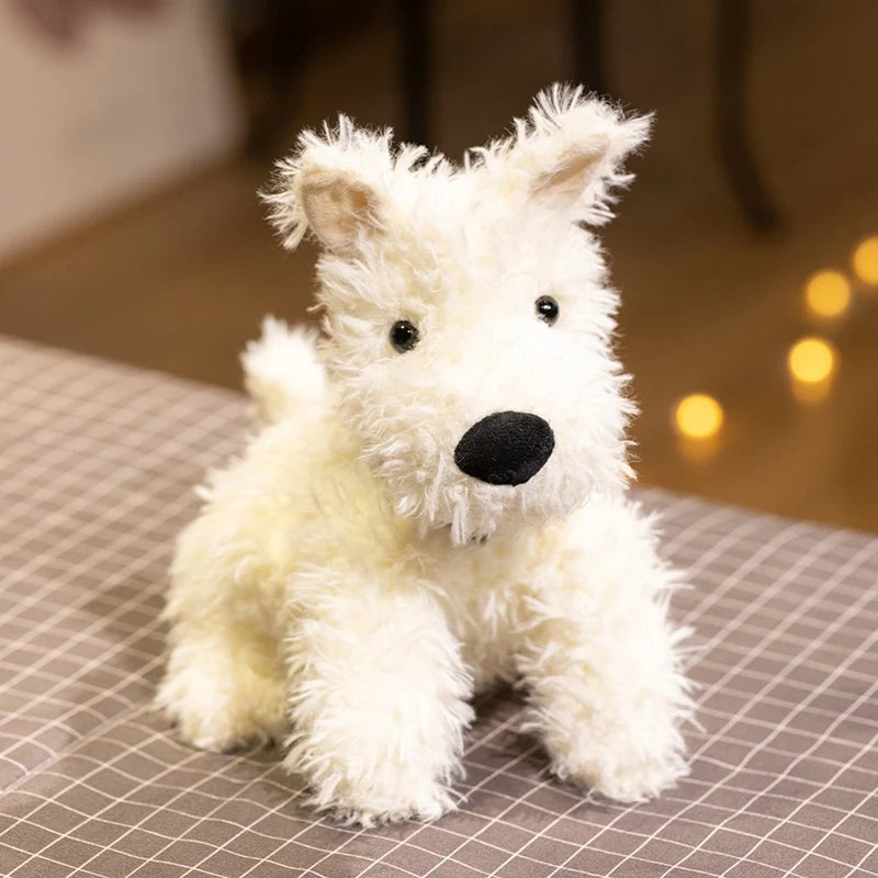 Shaggy White Terrier Plush Dog with Blue Bandana - Image 4