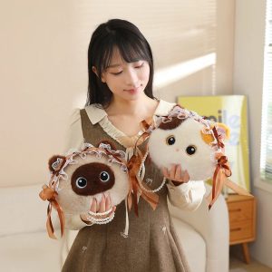 Kawaii Calico Cat Plush Crossbody Bag with Pearl Chain