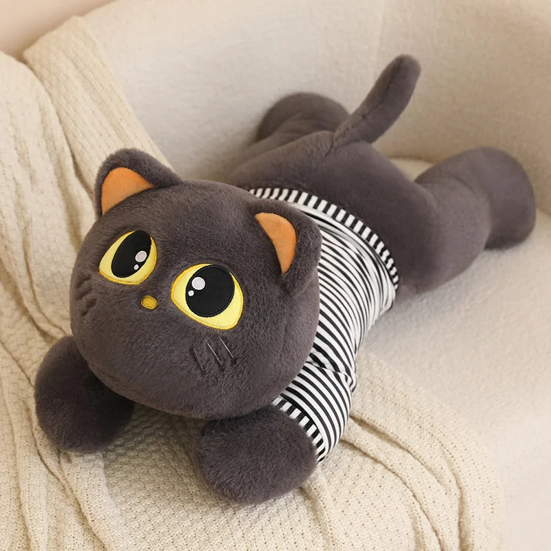 Cute Striped Cat Plush Pillow, Black & Beige - Image 5