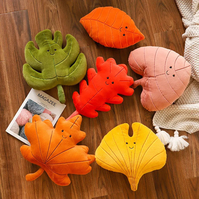 Cute Leaf Plush Pillow with Happy Faces - Image 2