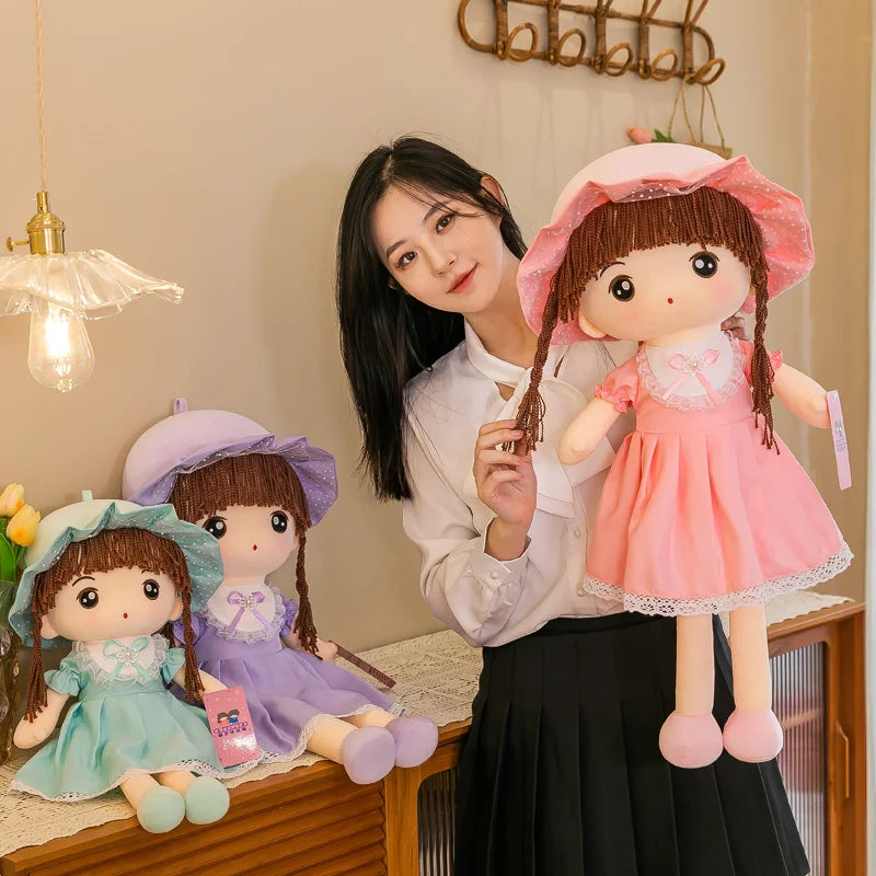 Cute Plush Doll with Plaid Hat & Polka Dot Dress - Image 5