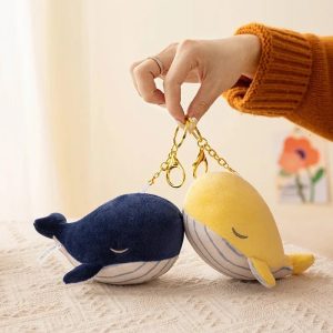 Cute Sleeping Whale Plush Keychain with Gold Clasp