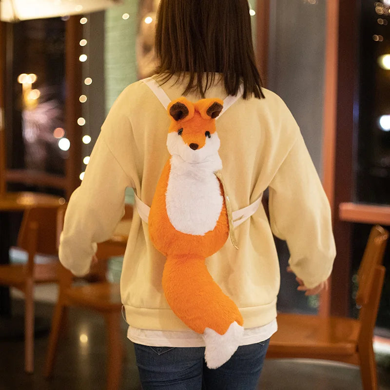 Orange Plush Fox Backpack with Scarf Detail - Image 8