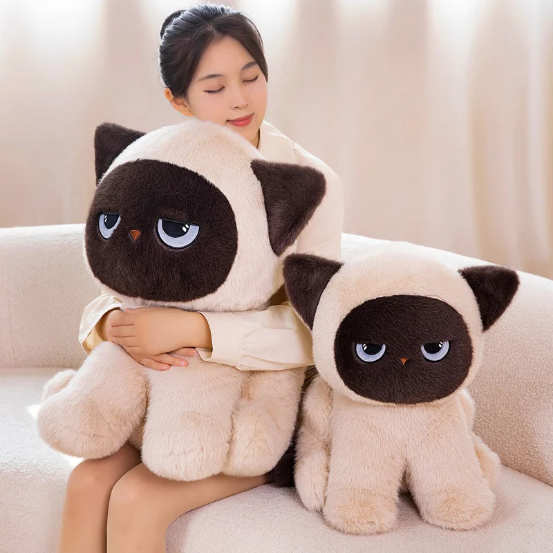 Grumpy Siamese Cat Plush Toy in Cream and Brown - Image 2