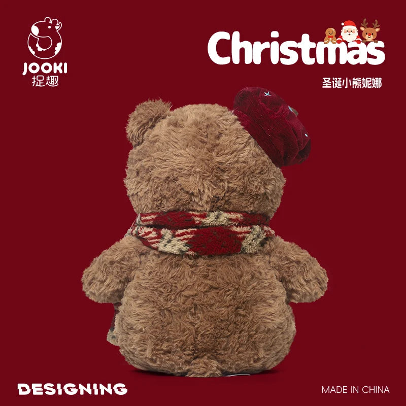 Fluffy Brown Bear with Red Beret and Plaid Scarf - Image 3