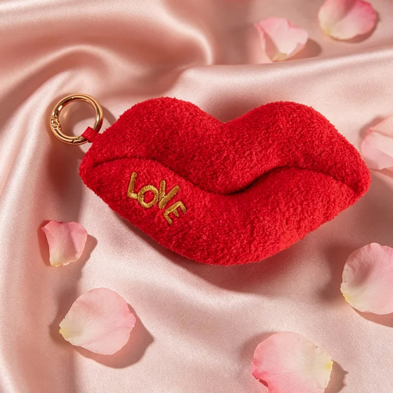 Red Plush Lips Keychain with Gold LOVE Detail - Image 8