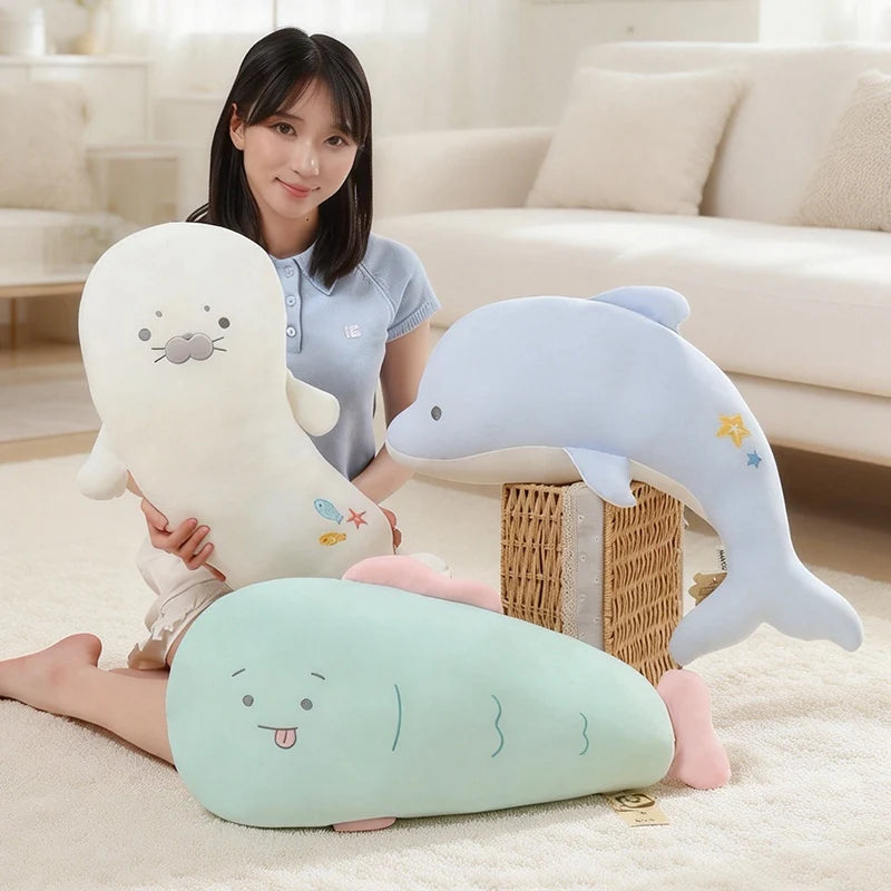 Cute White Seal Plush with Embroidered Fish - Image 4