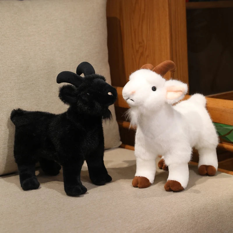 Realistic Standing White Ram Plush Toy with Brown Horns - Image 2