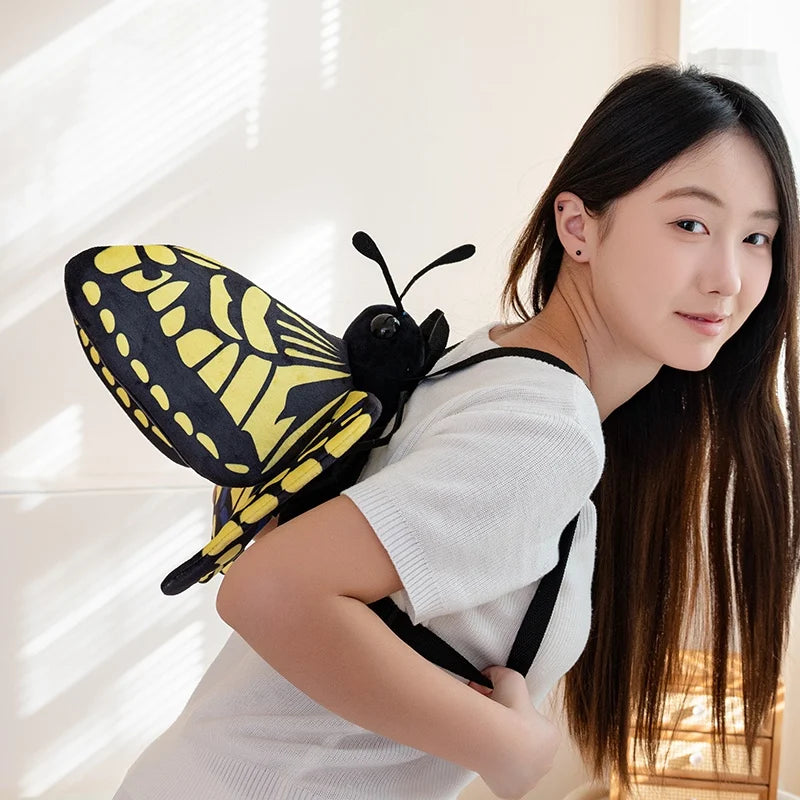 Vibrant Yellow and Black Plush Butterfly Backpack - Image 3