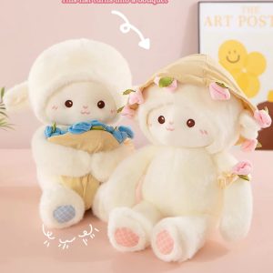 Cream Plush Toy with Floral Bouquet Hat