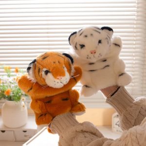 Set of 2 Plush Orange and White Tiger Hand Puppets