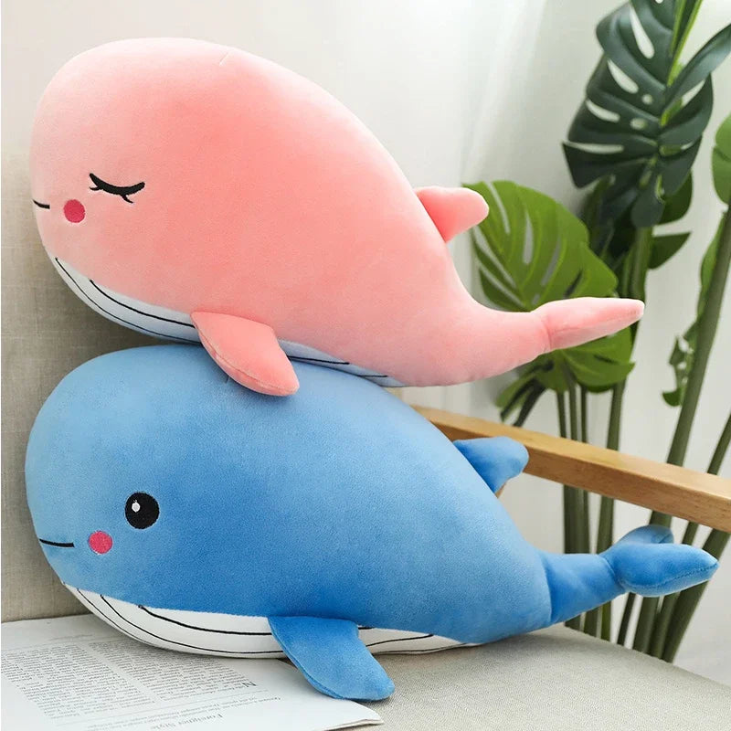 Cute Light Blue Plush Whale with Pink Cheeks - Image 2