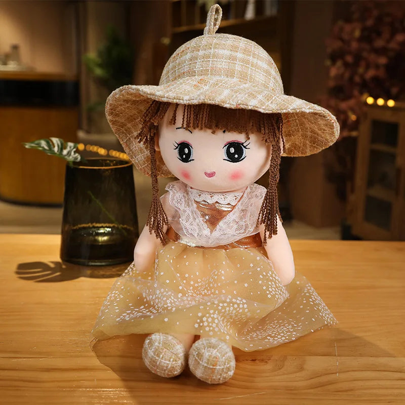 Cute Plush Doll with Plaid Hat & Polka Dot Dress - Image 9