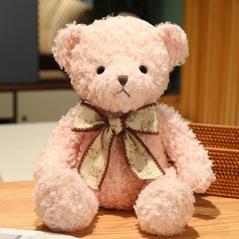 Fluffy Pink Teddy Bear with Patterned Bow - Image 10