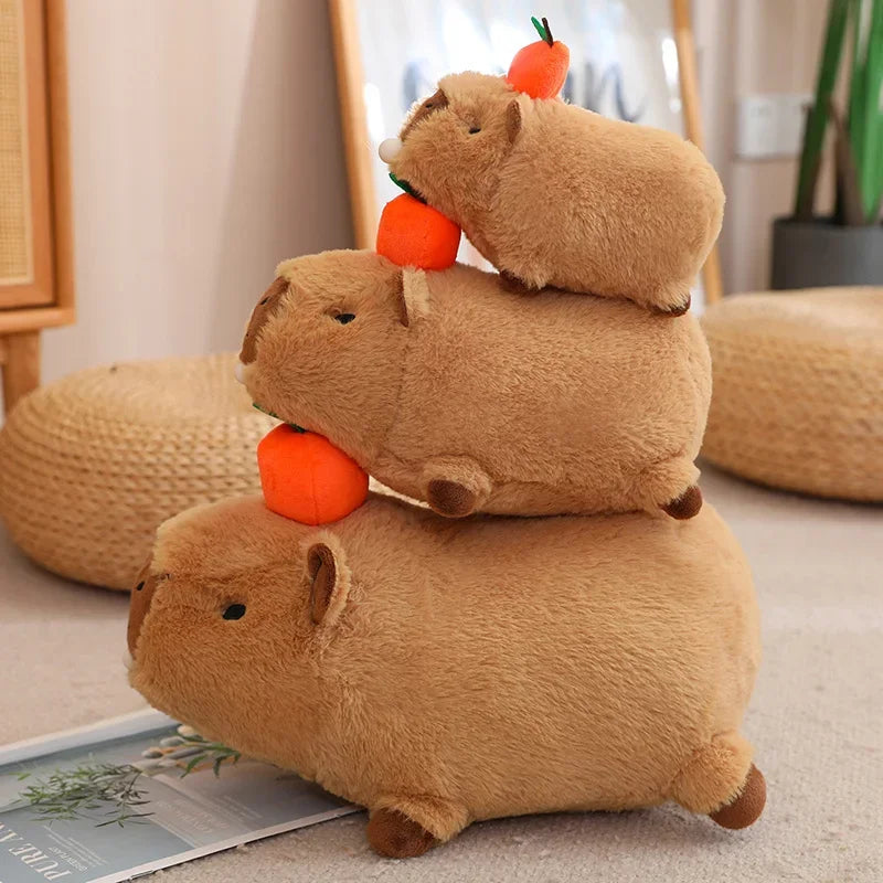 Soft Capybara Plush Toy with Bird & Orange Fruit - Image 5
