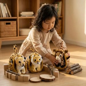Safari Plush Animal Set with Matching Dens