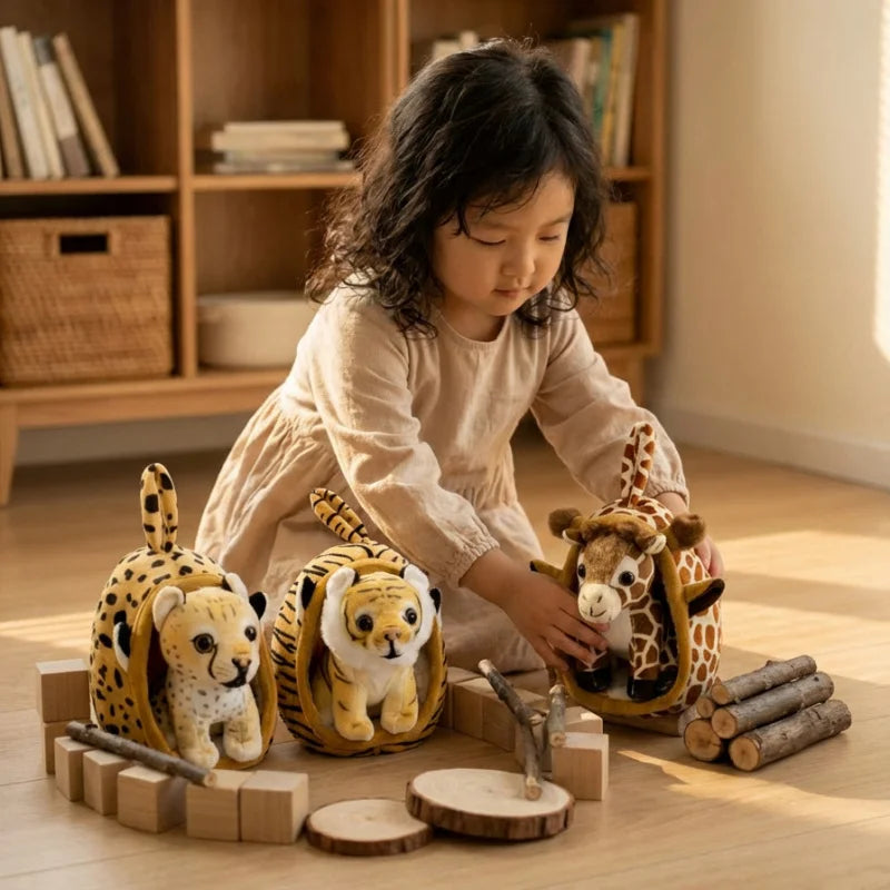 Safari Plush Animal Set with Matching Dens
