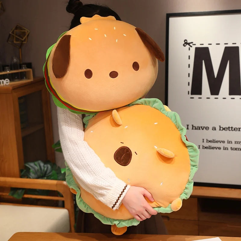 Cute Burger Puppy Plush Cushion with Green Lettuce - Image 3