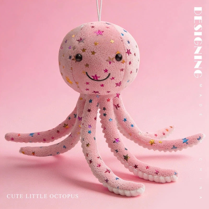 Cute Sky Blue Plush Octopus with Glitter Stars - Image 9