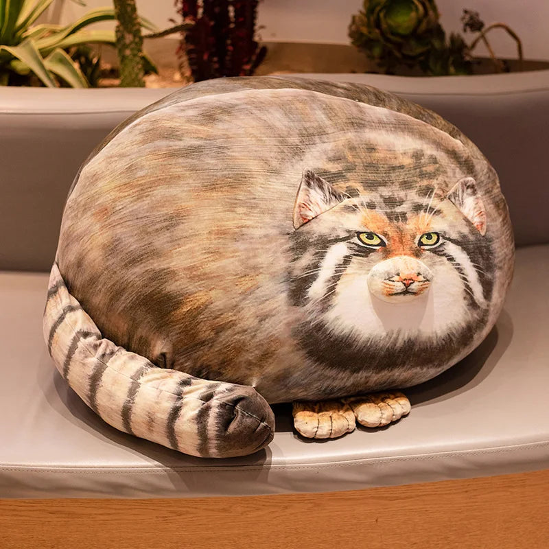 Round Pallas's Cat Plush Pillow with Striped Tail - Image 5