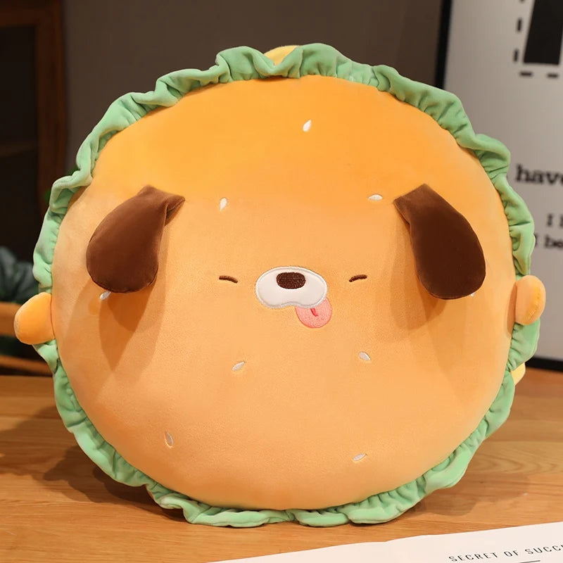 Cute Burger Puppy Plush Cushion with Green Lettuce - Image 8