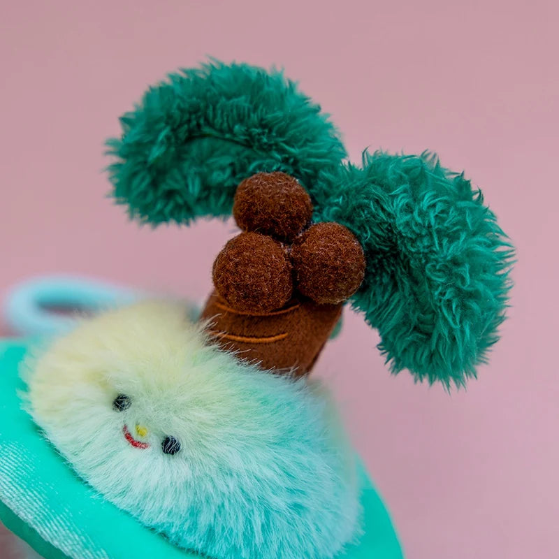 Cute Fluffy Planet Character Keychain Set with Flowers - Image 6