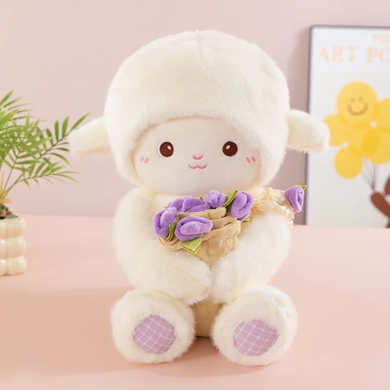 Cream Plush Toy with Floral Bouquet Hat - Image 10