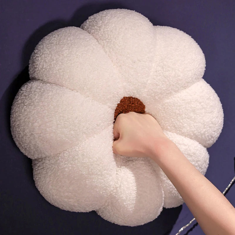 Fluffy Yellow Lobed Plush Pillow with Brown Accent - Image 2