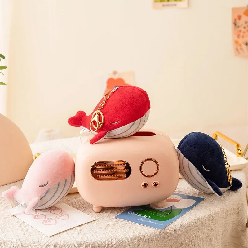Cute Sleeping Whale Plush Keychain with Gold Clasp - Image 5