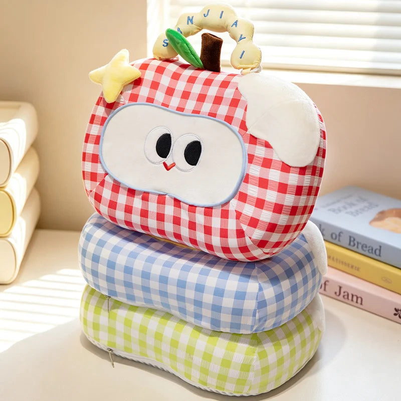 Gingham Plush Nap Pillow with Cute Cartoon Face - Image 3
