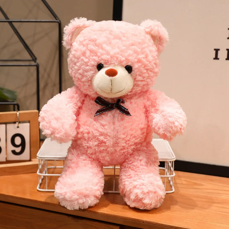 Soft Light Pink Plush Teddy Bear with Plaid Bow - Image 8