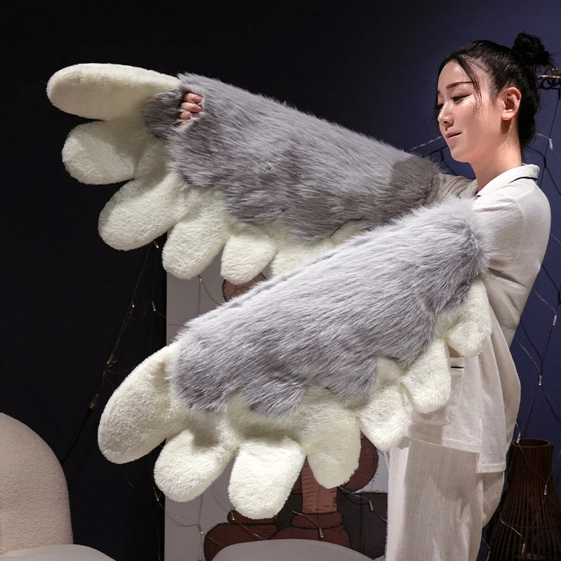 Fluffy White Paw Mittens with Pink Pads - Image 6