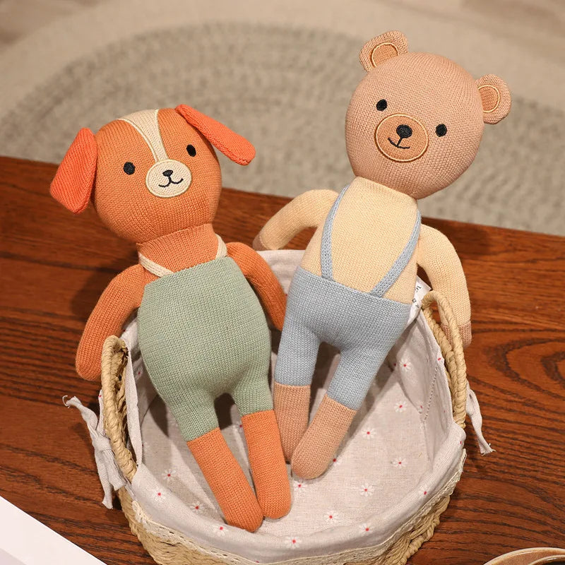 Cute Beige Knitted Bunny Plush with Pink Floral Dress - Image 3