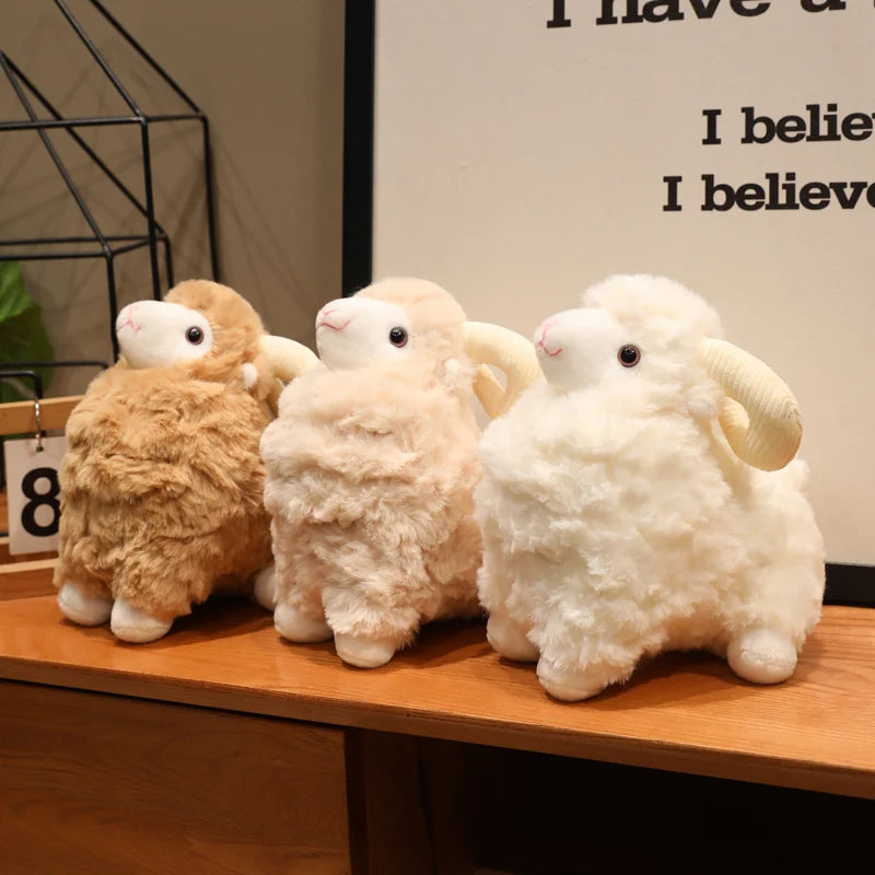 Creamy White Fluffy Sheep Plush with Ribbed Ears - Image 2