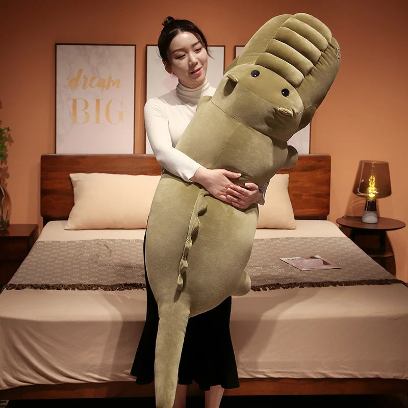 Soft Plush Olive Green Crocodile Cuddle Pillow - Image 2